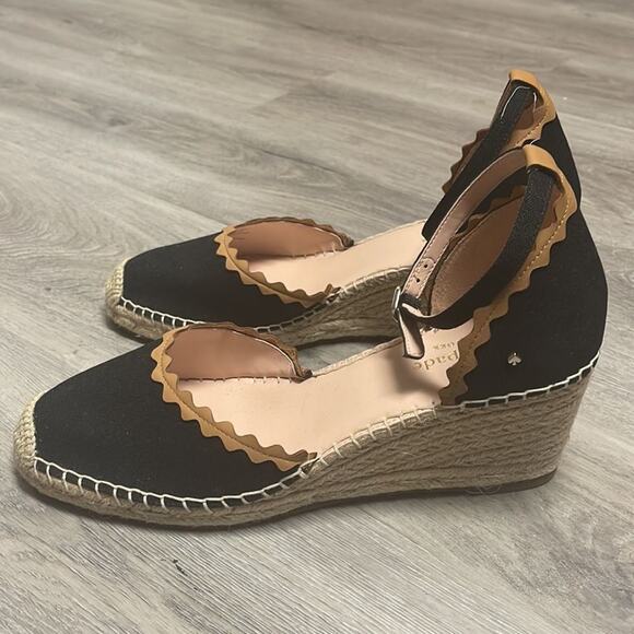 Kate Spade Thea‎ wedges Black Canvas NEW - Picture 5 of 9